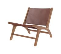 Fauteuil en teck et cuir lisse marron - Kuna - Rendez-Vous Déco