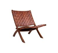 Fauteuil en Teck Massif et Lanières Cuir Marron - RIMINI -