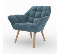 Fauteuil en tissu bleu et pieds en bois - Simba - Maison Pavane