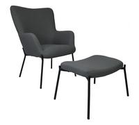 Happy Garden Fauteuil EIRA en tissu bouclé gris avec repose-pieds