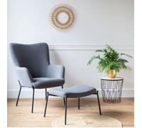 Happy Garden Fauteuil EIRA en tissu bouclé gris avec repose-pieds