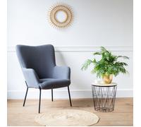 Happy Garden Fauteuil EIRA en tissu bouclé gris, piétement en métal