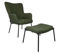 Fauteuil en tissu boucle vert kaki avec repose-pieds EIRA