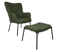 Fauteuil en tissu boucle vert kaki avec repose-pieds eira