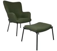 Happy Garden Fauteuil EIRA en tissu bouclé avec repose-pieds vert kaki