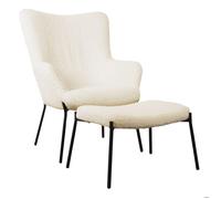 Fauteuil en tissu bouclette écru avec repose-pieds EIRA