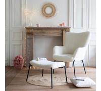 Happy Garden Fauteuil EIRA – tissu bouclette écru avec repose-pieds