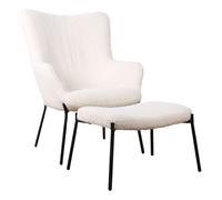 Happy Garden Fauteuil EIRA – tissu bouclette écru avec repose-pieds