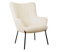 Happy Garden Fauteuil EIRA, en Tissu Bouclette écru, Effet Peau de Mouton, piétement en métal