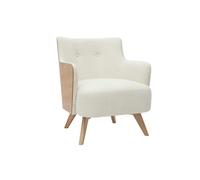 Fauteuil scandinave en tissu effet laine bouclée blanc cassé et bois clair VALMY