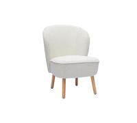 Fauteuil scandinave en tissu effet laine bouclée blanc et bois clair AMANITA
