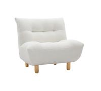 Fauteuil scandinave en tissu effet laine bouclée blanc et bois clair YUMI