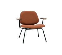 Fauteuil design en tissu effet laine bouclée terre brûlée, métal noir et bois foncé BARNET