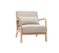 Fauteuil scandinave en tissu effet velours beige et bois clair massif DERRY