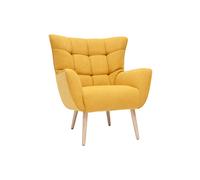 Fauteuil scandinave en tissu effet velours jaune moutarde et bois clair AVERY