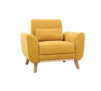 Fauteuil scandinave en tissu effet velours jaune moutarde et bois clair EKTOR