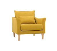Fauteuil scandinave en tissu effet velours jaune moutarde et bois clair KATE