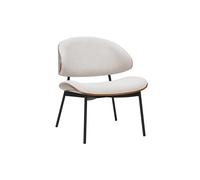 Fauteuil en tissu effet velours texturé beige, bois foncé et métal noir FABULO