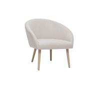 Fauteuil scandinave en tissu effet velours texturé beige et bois clair OLIVIA