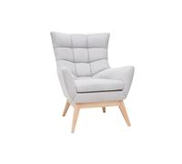 Fauteuil en tissu effet velours texturé gris clair et bois clair brody