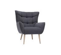 Fauteuil scandinave en tissu effet velours texturé gris foncé et bois clair AVERY