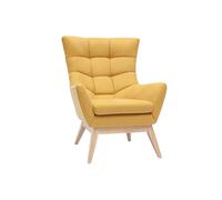 Miliboo Fauteuil scandinave en Tissu Effet Velours texturé Jaune Moutarde et Bois Clair Brody