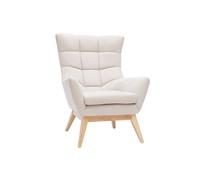 Fauteuil scandinave en tissu effet velours texturé naturel et bois clair BRODY