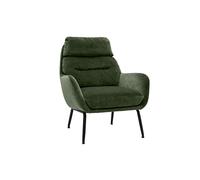 Fauteuil en tissu effet velours vert kaki et métal noir BENI