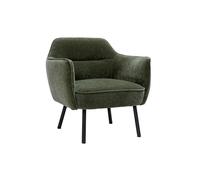 Fauteuil design en tissu effet velours vert kaki et métal noir LAURENS