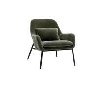 Fauteuil en tissu effet velours vert kaki et métal noir maxine