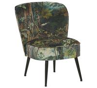 Beliani Fauteuil Bas sans Accoudoirs en Tissu Vert avec Imprimé Jungle Multicolore Rembourrage Épais et Confort Optimal pour Salon Rétro et Moderne