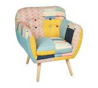 Fauteuil en Tissu Multicolore Pied Bois Clair Dossier Capitonné Rembourrage Melby