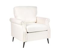 Fauteuil en Tissu Rembourré Blanc et Pieds en Métal Noir Salon Rétro Vietas