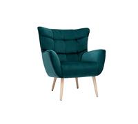 Fauteuil en tissu velours bleu pétrole et bois clair avery