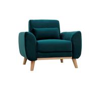 Fauteuil en tissu velours bleu pétrole et bois clair ektor