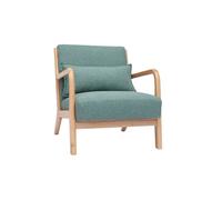 Fauteuil scandinave en tissu vert de gris et bois clair massif DERRY
