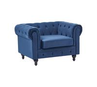 Fauteuil en Velours Bleu Dossier à Points Diamant Style Classique Chesterfield