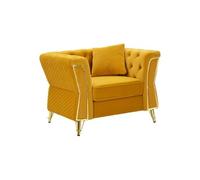 Fauteuil en Velours Capitonné "Emy" 104cm Moutarde