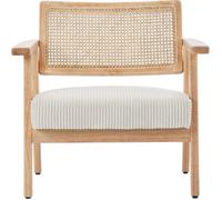 Fauteuil en velours côtelé beige et cannage naturel - Tim