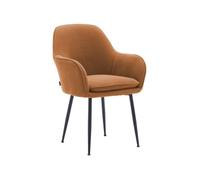 Fauteuil en velours côtelé camel et pieds en métal noir mat. L 57 x P 59 x H 84.5