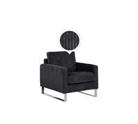 Beliani Fauteuil Tapissé en Velours Côtelé Noir avec Piétement Argent Chromé Design Meuble Idéal pour Salon au Style Rétro et Traditionnel