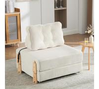 Fauteuil en Velours Côtelé Nordique,Canapé-Lit Pliant,Dossier Matelassé (Beige)