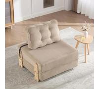 Fauteuil en Velours Côtelé Nordique,Canapé-Lit Pliant,Dossier Matelassé (Khaki)