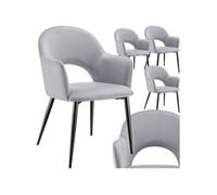 tectake® Lot de 4 Chaises de Salle à Manger rembourrées Modernes Velours Fauteuil Salon Chaise Scandinave Pieds en Acier laqué Élégant avec Accoudoirs Chaise pour Coiffeuse, Chambre, Dressing, Salon