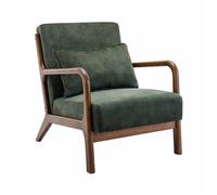 Fauteuil en velours kaki foncé. pieds bois d'hévéa teinté noyer clair. 1 place droit fixe. pieds compas scandinave