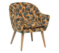 Fauteuil en Velours Ocre Motif Feuilles et Pieds en Bois - Atmosphera