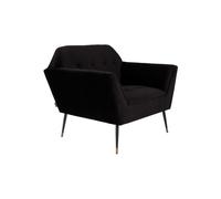 Fauteuil en velours polyester noir, assise capitonnée, pieds fuselés, embouts cuivrés, style Art Déco - Dutchbone, Kate - 95x79x80 cm