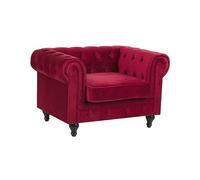 Fauteuil en Velours Rouge Dossier à Points Diamant Style Classique Chesterfield