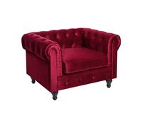 Fauteuil en Velours Rouge Dossier à Points Diamant Style Classique Chesterfield
