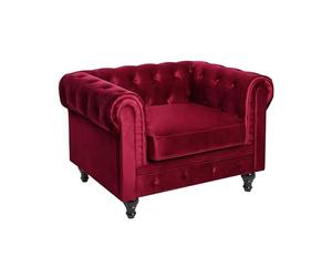 Fauteuil en Velours Rouge Dossier à Points Diamant Style Classique Chesterfield